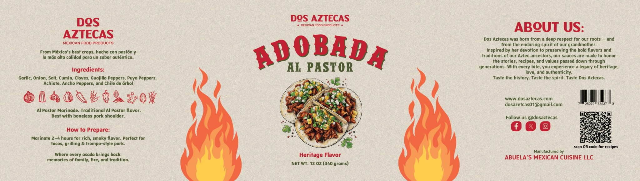 Dos Aztecas Adobada al Pastor label